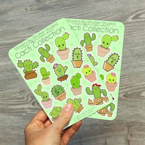 Feuille d'autocollants de cactus Succulent Kiss Cut Sticker Sheet Vinyl Decal For Bullet Journal, Planner, Notebook Kawaii Stickers Matte | Brillant