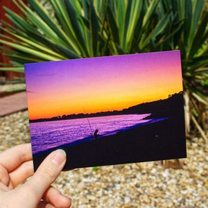 Sunset Fishing On The Beach - Tarjeta de felicitación en blanco para cualquier ocasión - Tarjeta fotográfica - 4" x 6"