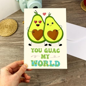 You Guac My World Card Cute Avocado Anniversary Card Guacamole Love Card Regalo para ella, él, parejas A5 Tarjeta de felicitación en blanco brillante