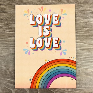 Love Is Love Print Pride Rainbow Print Typography Groovy Retro Font, Love Wall Art Love Is Love Poster | A5 A4| Matte Finish | Unframed