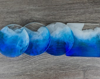 Resin Beach Coaster Set: Ocean Wave Drink Mats, Set of 4