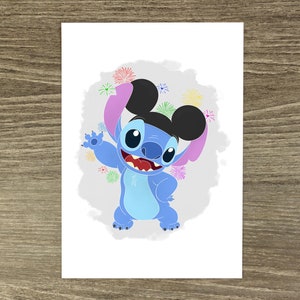 Lilo and Stitch Print Inspired Stitch Disney Poster Movie Print Stitch With Mickey Ears | A5 A4 | Matte Finish | Unframed