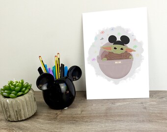 The Child/Grogu With Mickey Ears - Art Print A5/A4 - Wall Art - Matte