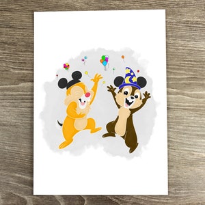 Chip e Dale Print Rescue Rangers Disney inspirou Double Trouble com Mickey Ears e Sorcerers Hat Wall Art | A5 A4 | Fosco | Sem moldura