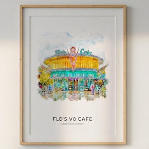 Flo&#39;s V8 Cafe, Disneyland Resort Theme Park Print A3|A4|A5|A6