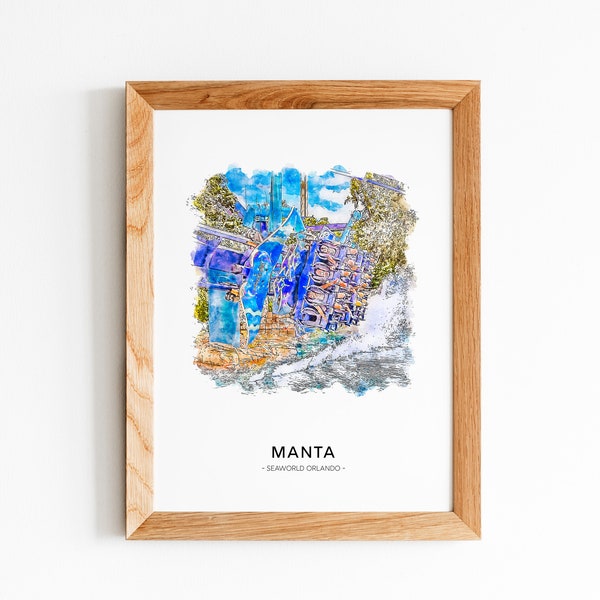 Manta SeaWorld Orlando | Watercolour Style Print
