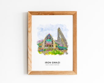 Iron Gwazi Busch Gardens Tampa Bay | Watercolour Style Print