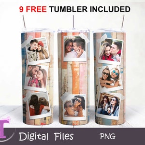 Envoltorio de vaso de madera, vaso de madera pastel, vaso de amor, vaso con fotos, foto Polaroid con cinta de papel, envoltorio de vaso de San Valentín, vaso para agregar fotos