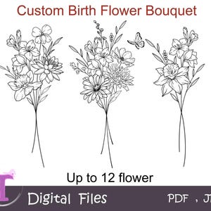 Custom Birth Flower Bouquet,Floral Tattoo,minimalist birth month flower,Family Birth Month Tattoo Design,Flower Bouquet tattoo,digital print