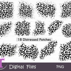 Distressed Leopard Patches, Distressed cheetah, Black and white Leopard background, Black Cheetah print,Sublimation PNG,Digital Download