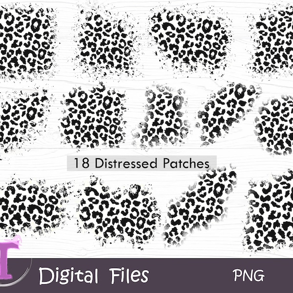 Distressed Leopard Patches, Black Cheetah print, Distressed cheetah, Black and white Leopard background, Sublimation PNG, Digital Download