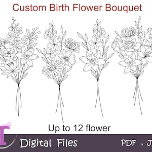 Custom Birth Flower Bouquet,Custom birth flower tattoo,Birth month flower tattoo,Family birth month tattoo,Birth flower print,Digital Print