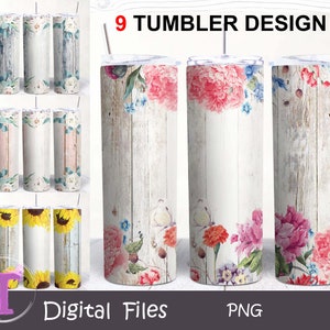 Enveloppement de gobelet fleur, gobelet grain de bois, gobelet floral vintage, gobelet en bois rustique, gobelet en vieux bois, gobelet rétro skinny, téléchargement PNG