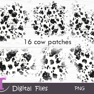 May include: 16 black and white cow print patches. The patches are in a digital format and are perfect for adding a touch of cow print to your crafts.