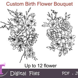 Custom Birth Flower Tattoo,Birth Month Tattoo,Family Tattoo,Personalized Birth Month, Wildflower Tattoo,Flower Bouquet, digital Download