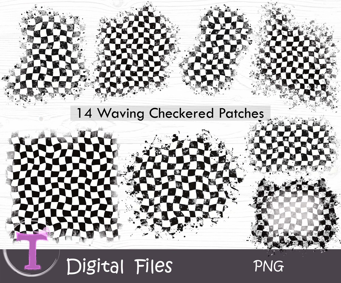 Black White Waving Checkered,checker Patches Clip Art,bleached Checker ...