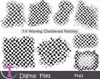 Black white Waving checkered,Checker Patches Clip art,Distressed Checker PNG Bundle,Bleached checker Background Sublimation,Digital Download