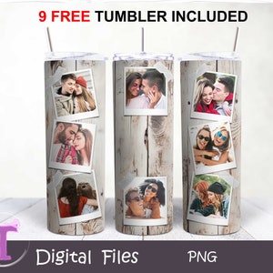 Envoltura de vaso de madera, urdimbre de vaso de fotos, vaso de fotos de madera blanca, vaso de madera vintage, cinta de papel con marco Polaroid, vaso de fotos, descarga PNG
