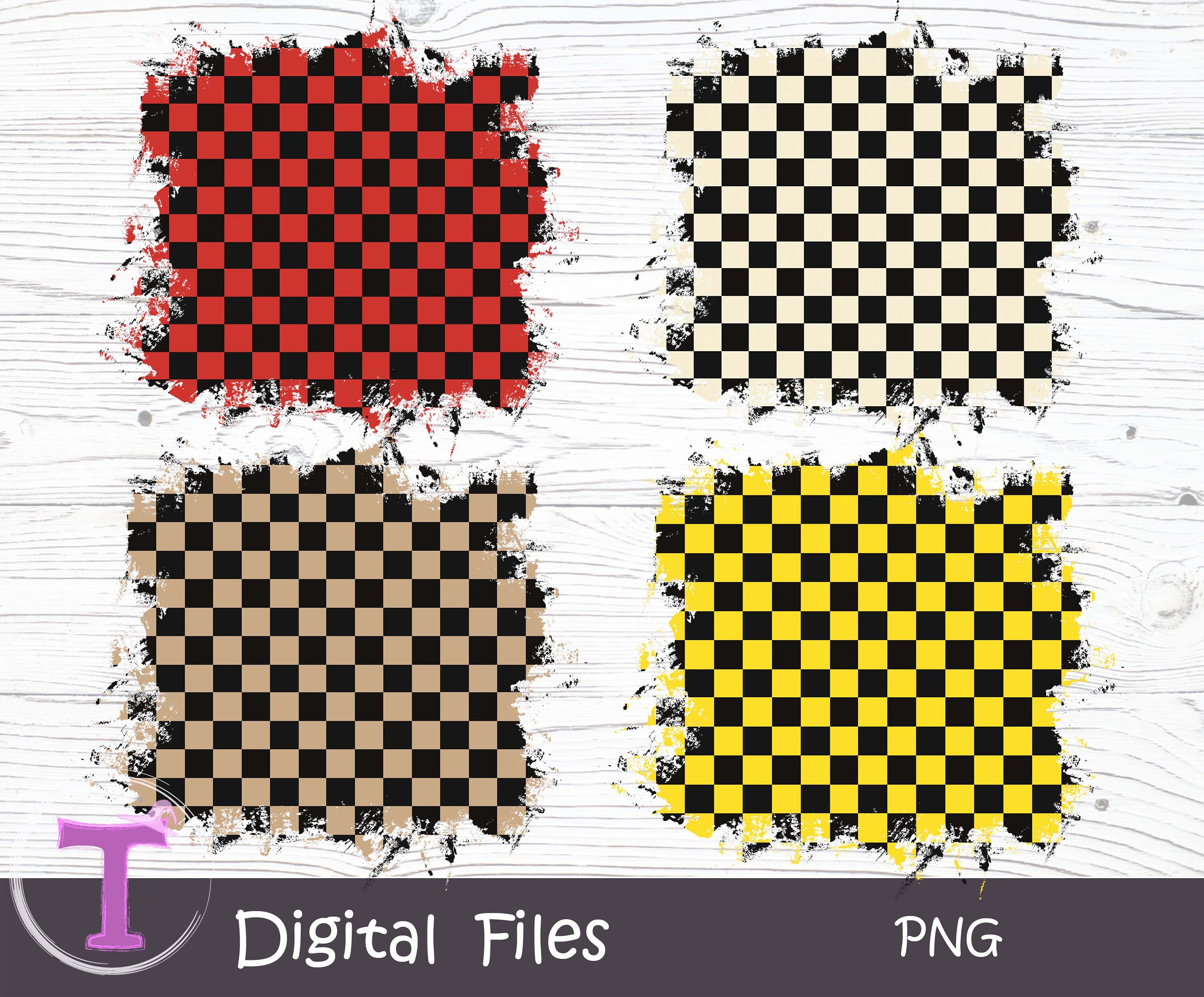 Distressed Checkered PNG Bundle,checkered Patches,bleached Checker ...