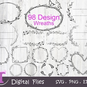 Wreath SVG Bundle, Floral Wreaths,Family Wreath Monogram,Floral Frame Svg, Heart Wreath, Circle Wreath, Digital Download