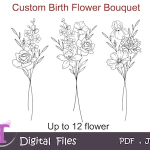 Custom Birth Flower Bouquet,Family Birth flower tattoo,Birth month flower tattoo,Minimal Birth Flower,Birth Flower print,Digital print
