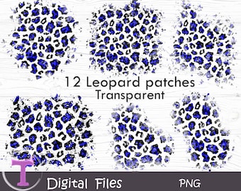 Royal Blue leopard patches,Blue Cheetah patches,Distressed Leopard Bundle,Leopard skin pattern PNG sublimation background,Digital Download