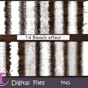 May include: 14 digital PNG files with different bleach effects. Each effect is a vertical white stripe on a brown wood background.