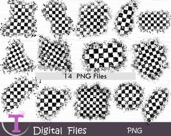 Distressed Checkered Bundle,Black White checkered patches,Checkered background PNG sublimation,Digital Download