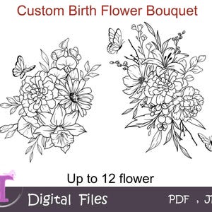 Custom Birth Flower Tattoo,Birth Month Tattoo design,Grandma Garden, Family Tattoo,Personalized Birth Month Wildflower,Digital Download