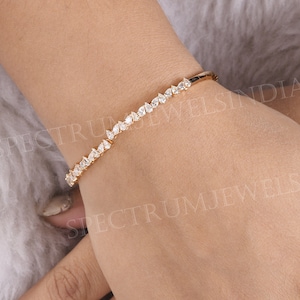 Diamond Bangle Bracelet 1.45 Ct| 18k/14k Gold Diamond Wedding Bangle| Half Eternity Bracelet| Diamond Jewelry| Pear Diamond Engagement Gift