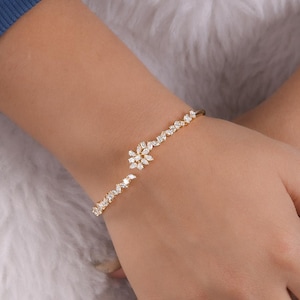 Diamond Cuff Bracelet 1.73 Ct| 18k Yellow Gold Diamond Bangle Bracelet| Cluster Diamond Wedding Bracelet| Multi Shape Diamond Birthday Gift
