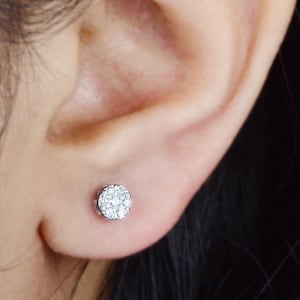 Diamond Stud Earrings 0.18 Ct | 10K Solid White Gold Cluster Studs | Minimalist Fine Diamond Jewelry for Women | Round Diamond Gift for Her