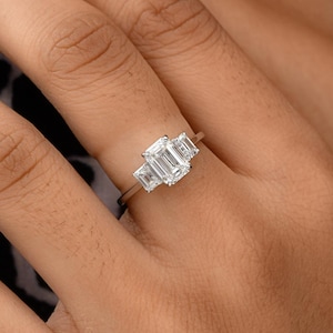 Diamond Wedding Ring 2.11 Ct| 18k White Gold Ring| Emerald Cut Diamond Ring| Promise Ring for Her| Handmade Diamond Jewelry| Gift for Her