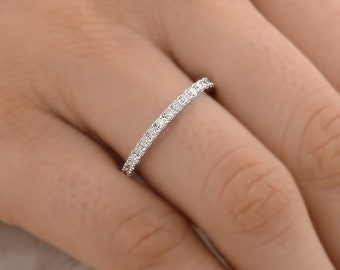 Anello a fascia eternity fatto a mano con diamanti da 0,60 ct / Gioiello da matrimonio in oro massiccio 18 carati