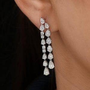 6.35Ct Natural Diamond Dangle Drop Earrings, 18k White Gold Stud Long Earrings, Engagement Earrings, Party Cocktail Earrings, Prom Earrings