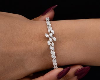 Pear Cut Natural Diamond Bangle 18k Gold 3.79ct | Bridal Statement Gift Her | Dainty Stacking