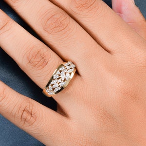 18k/14k Gold Diamond Ring, Custer Diamond Wedding Ring, Yellow Gold Diamond Band, Dainty Ring for Women, Gold Statement Ring, Gift for Her
