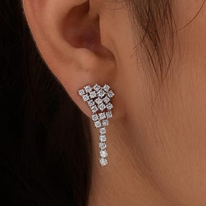 14k White Gold Dangle Earrings| Round Lab Grown CVD Diamond Earrings| Stud Dangle Earrings| Handmade Delicate Earrings| Anniversary  Gifts