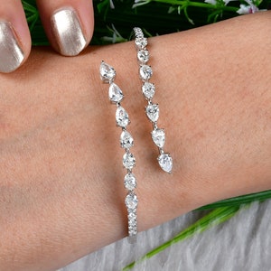Natural Diamond Bridal Bracelet 3.75 Ct| 18k Gold Open Cuff Bracelet| Pear Cut Diamond Bangle Bracelet, Real Diamond Jewelry Gift for Her