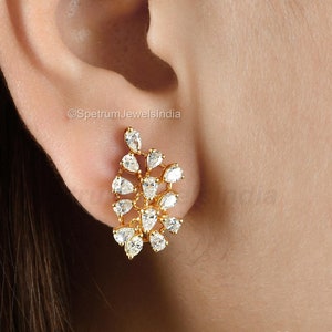 2.02 Ctw Lab/Natural Diamond Earrings, 18k Solid Gold Diamond Wedding Stud Earrings, Yellow Gold Cluster Earrings, Anniversary Gift for Her