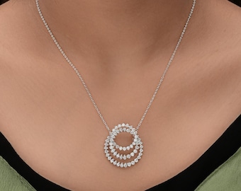 18k White Gold Pendant| Natural Diamond Pendant Necklace| Statement Charm Necklace Pendant| Classy Cluster Pendant| Christmas Gifts