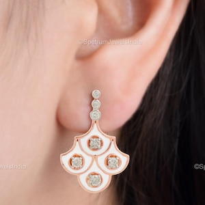 Natural Diamond Drop Earrings, 18k Rose Gold Diamond Earrings, Cluster Dangle Earrings, Wedding Earrings, Statement Earrings, Gift For Women