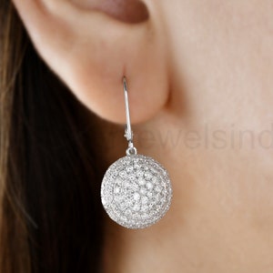18K Solid Gold Pave Diamond Ball Earrings, Cluster Earrings, Minimalist Earrings, Bridal Earring, Dangle Drop Earrings, Gift For Her