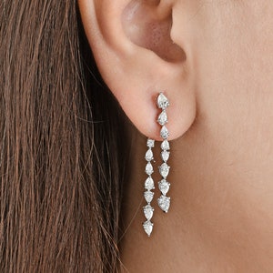 Diamond Ear Jackets Earrings 2.30 Ct| 18k Gold Diamond Dangle Drop Earrings| Wedding Diamond Long Earrings| Pear Diamond Jewelry For Women