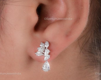 18k White Gold Diamond Earrings, Natural Brilliant Cut Studs, Wedding Bride Jewelry