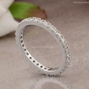 Diamond Eternity Ring 0.63 Ct| 10k White Gold Diamond Band Ring| Wedding Engagement Diamond Jewelry| Round Diamond Gift for Bridesmaid