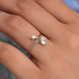 Natural Diamond Gold Ring, 18k/14k Gold Diamond Ring, Open Cuff Bypass Ring, Marquise & Pear Cut Diamond Ring, Engagement Ring, Promise Ring