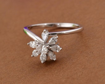 Natural Certified Diamond Ring | 18k White Gold Dainty Ring | Floral Diamond Gold Rings | Statement Wedding Rings For Women | Gift For Her