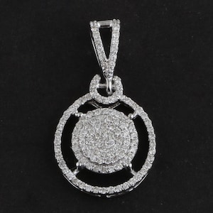 0.40Ct Natural Diamond Pendant / 14k Solid White Gold Round Pendant / Pave Diamond Wedding Pendant / Anniversary Gift / Gift for Her