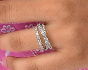 1.64 Ct Diamond Crossover Ring, 18k Gold Eternity Band Ring, White/Rose/Yellow Gold Wedding Ring, Gold Statement Ring, Anniversary Gift
